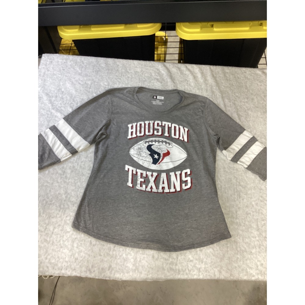 NFL Team Apparel Houston Texans Womens Gray 3/4 Sleeve Graphic T-Shirt Large